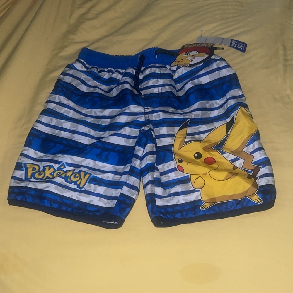 Pokemon Blue and White Pikachu Swim Shorts Sz 6/7